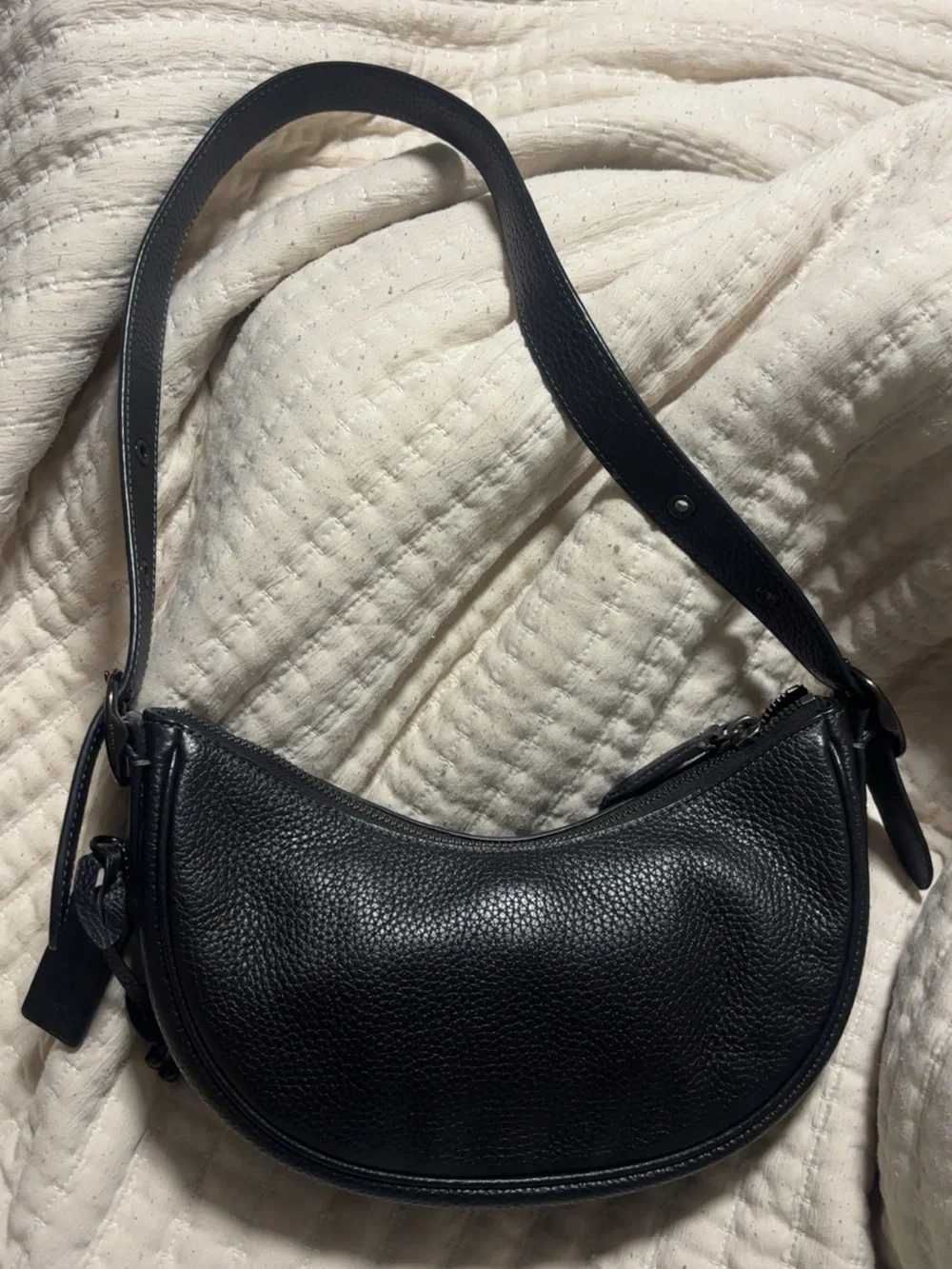 COACH LUNA Black Pebbled Leather Shoulder Bag - Women